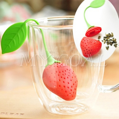 2pcs Strawberry Pear Tea Leaf Strainer Infuser Filter Bag Silicone Teacup Herb Spice[01010273*2 ]